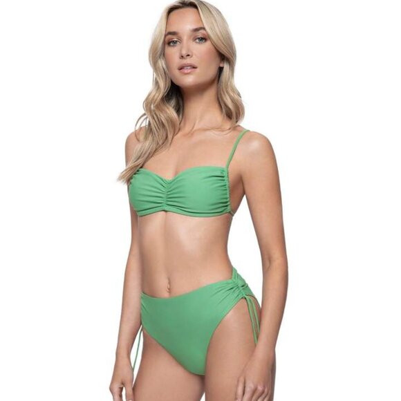 PQ SWIM {NWT} Luna Ruched High Waist Swim Bottom | M | Agave light green w ties - Picture 1 of 8